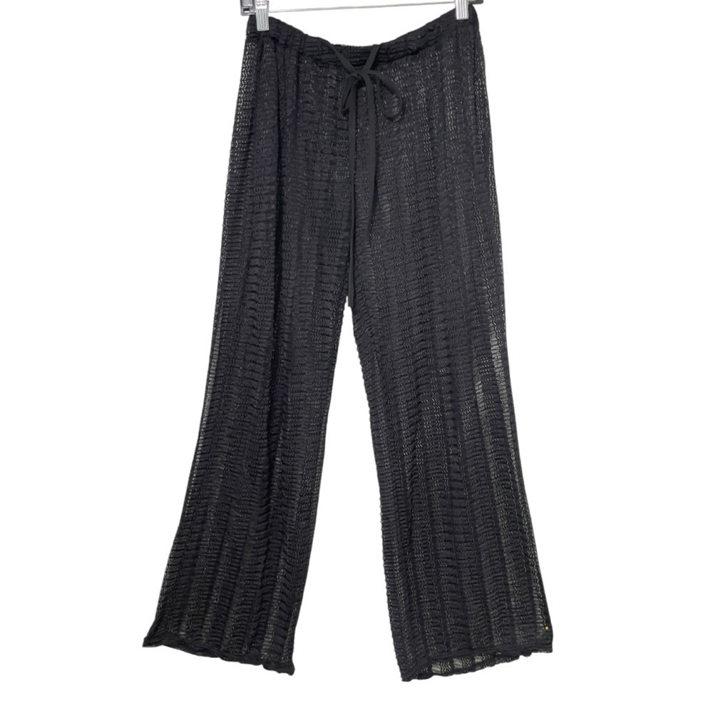 88 Madison L Black Swim Cover Up Pants, Fishnet, Mesh, Spandex with Tie Waist